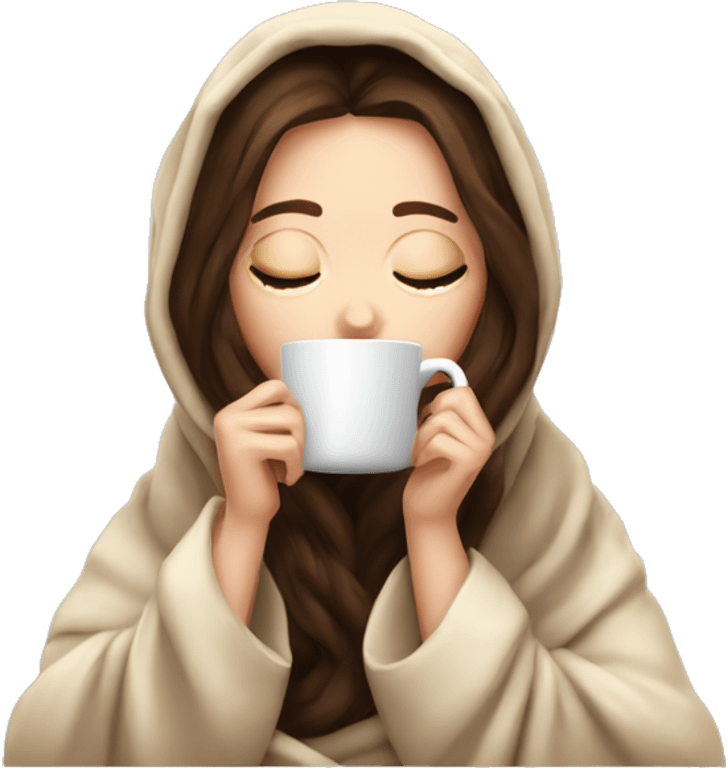 Girl Drinking Coffee with Beige Blanket