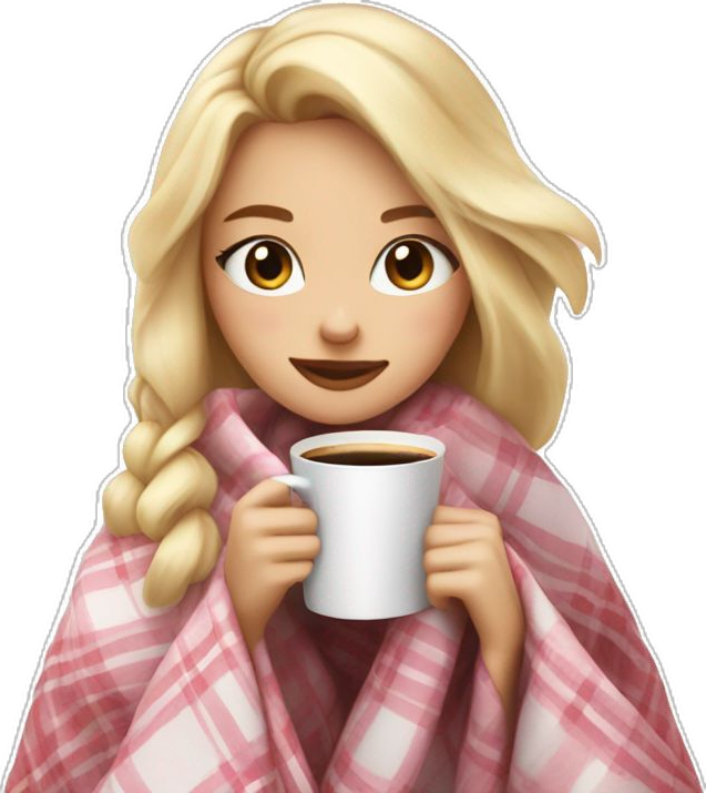 Drinking Coffee with Pink Blanket